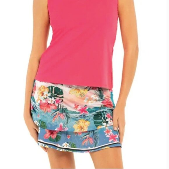 NWT Lucky in Love Tropical Bloom Floral Skort Long Length Ruched - Picture 3 of 14